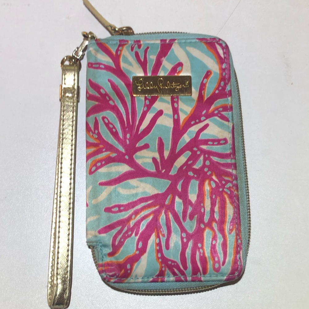 Lilly Pulitzer Coral Motif Wristlet with Strap & interior pockets